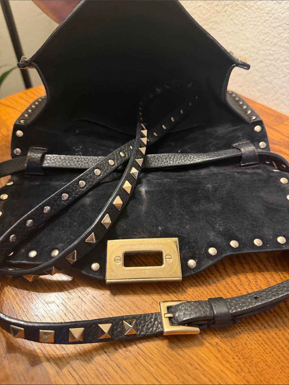 Valentino Garavani Black Leather Studded Crossbody with Gold Hardware - Picture 5 of 5